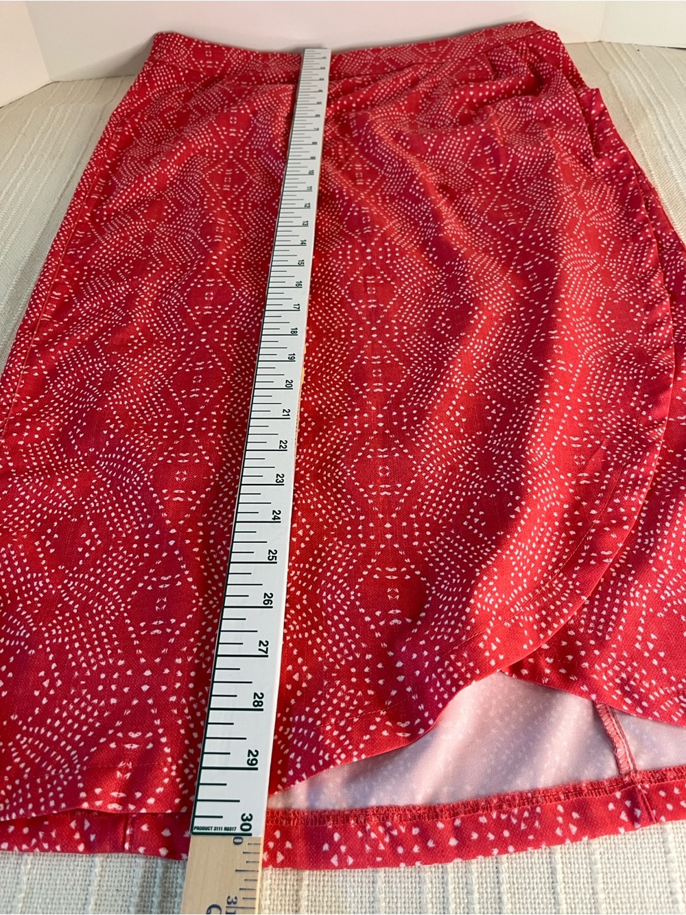 Rip Skirt HAWAII red-orange & white mini dot print wrap skirt. 30". Size MED - Picture 3 of 9